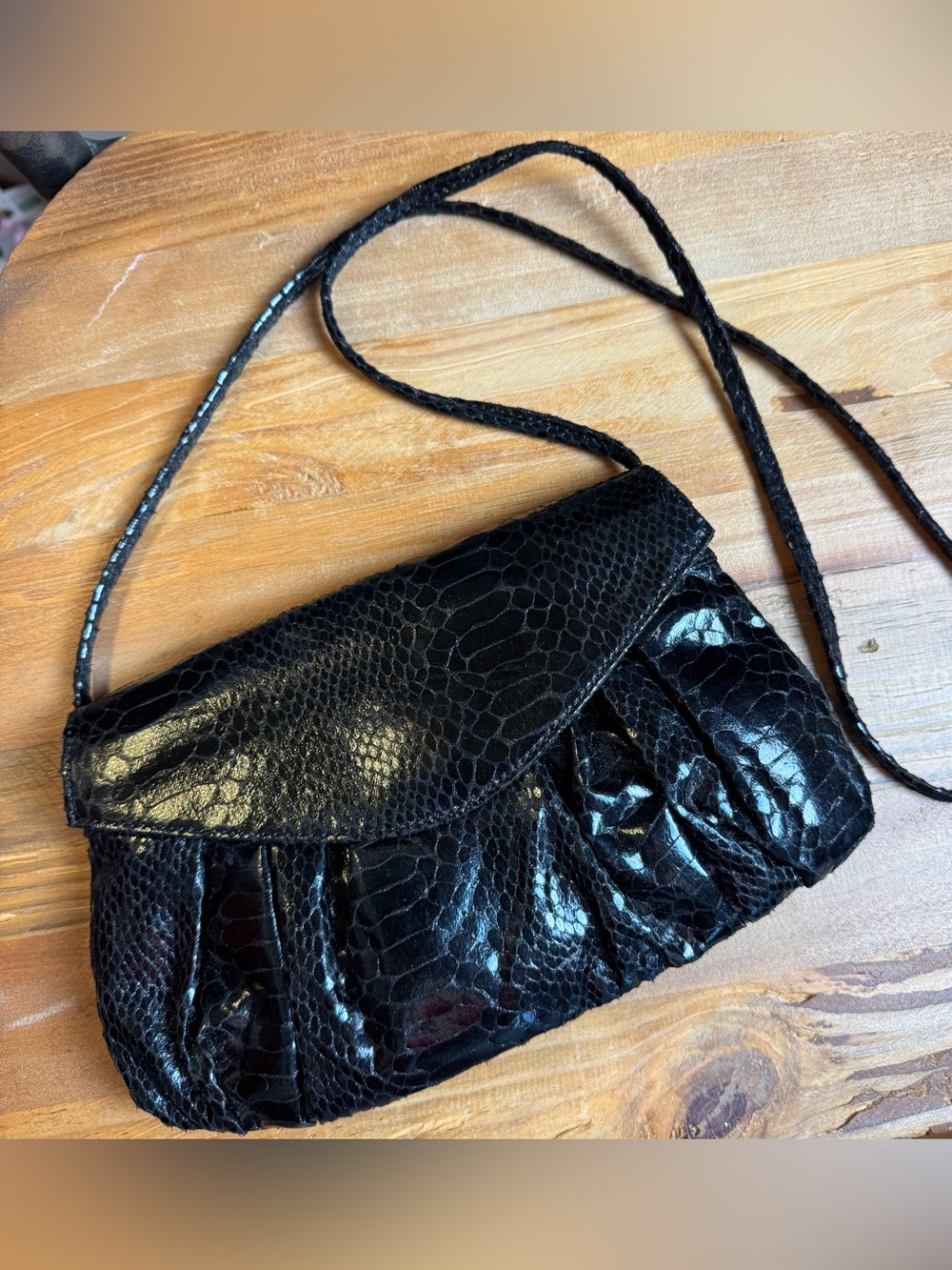Carlos Falchi Fatte a Mano Black Snakeskin Leather Mini Poof Shoulder Bag